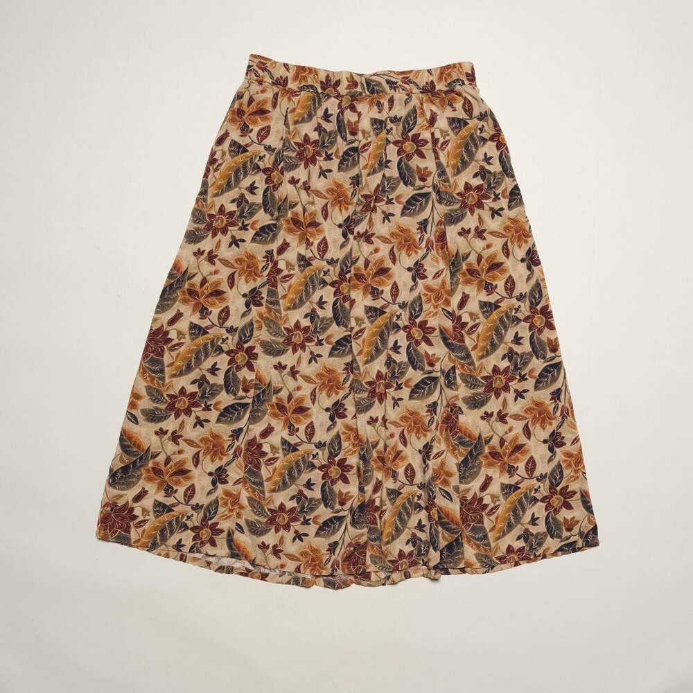 Vintage Floral Print Rayon Midi Skirt with Button Front Size M - Picture 5 of 6